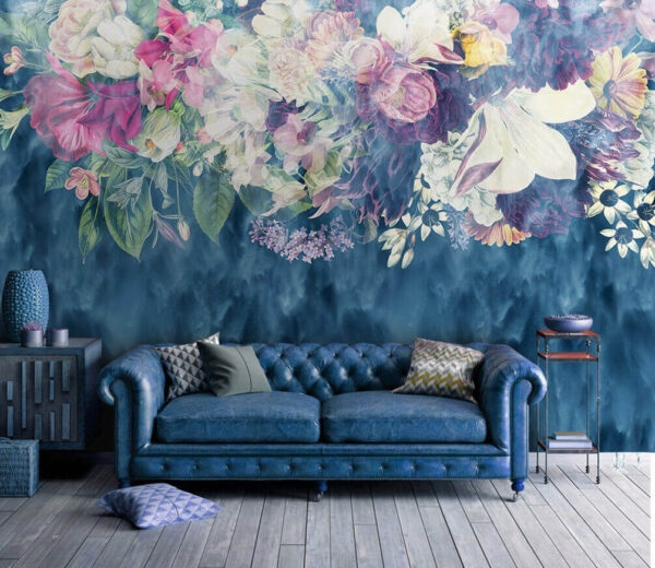 Gruppe von Blumen in einem blauen Hintergrund Gruppe von Blumen in einem blauen Hintergrund