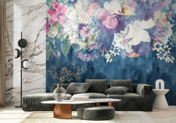 Gruppe von Blumen in einem blauen Hintergrund Gruppe von Blumen in einem blauen Hintergrund
