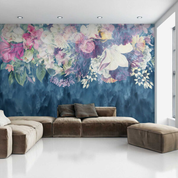 Gruppe von Blumen in einem blauen Hintergrund Gruppe von Blumen in einem blauen Hintergrund