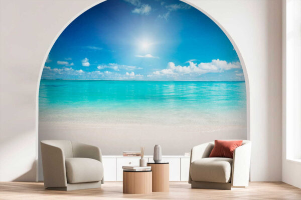 Blauer Himmel mit Wolken und ein Sandstrand Blauer Himmel mit Wolken und ein Sandstrand