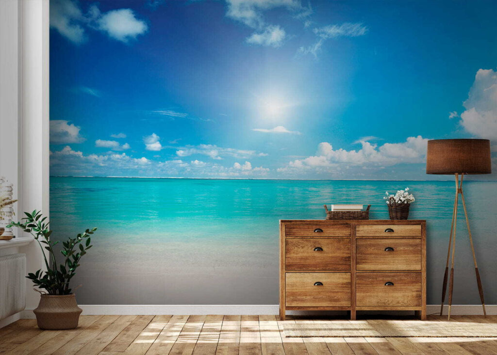 Blue sky with clouds and a sandy beach