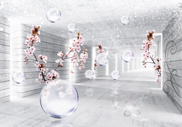 Weißes Zimmer mit Blumen und Seifenblasen Weißes Zimmer mit Blumen und Seifenblasen