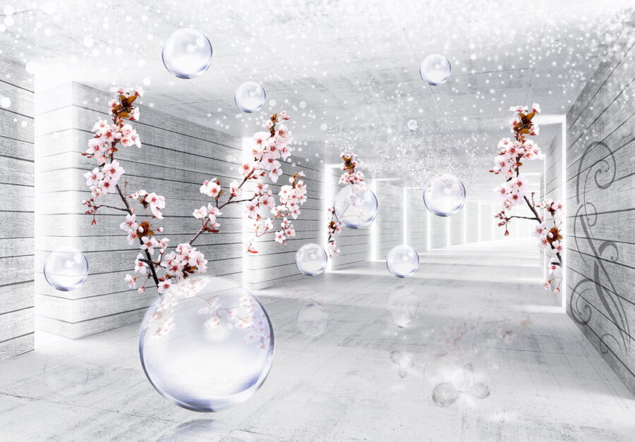 Weißes Zimmer mit Blumen und Seifenblasen