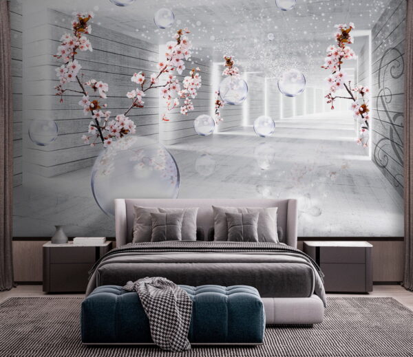 Weißes Zimmer mit Blumen und Seifenblasen Weißes Zimmer mit Blumen und Seifenblasen