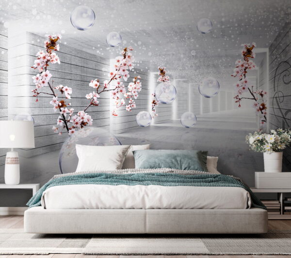 Weißes Zimmer mit Blumen und Seifenblasen Weißes Zimmer mit Blumen und Seifenblasen