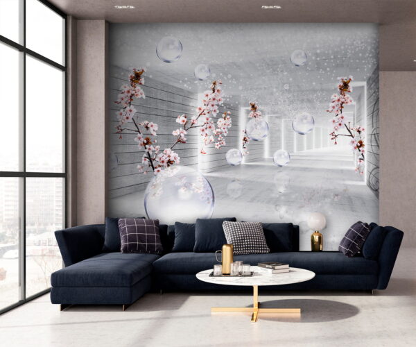 Weißes Zimmer mit Blumen und Seifenblasen Weißes Zimmer mit Blumen und Seifenblasen
