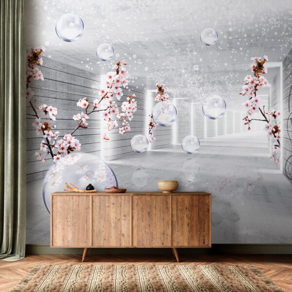 Weißes Zimmer mit Blumen und Seifenblasen Weißes Zimmer mit Blumen und Seifenblasen