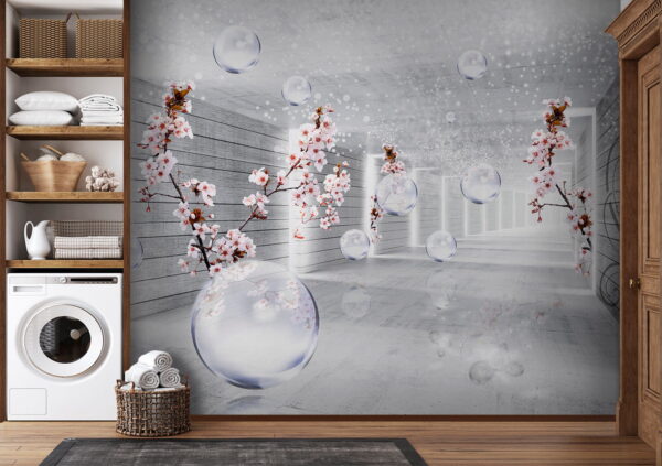 Weißes Zimmer mit Blumen und Seifenblasen Weißes Zimmer mit Blumen und Seifenblasen