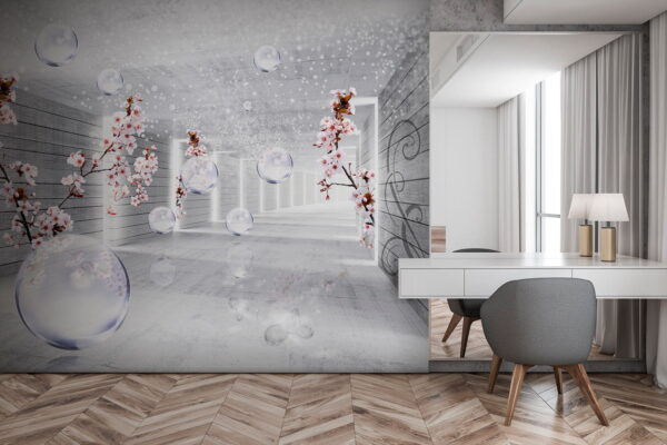 Weißes Zimmer mit Blumen und Seifenblasen Weißes Zimmer mit Blumen und Seifenblasen