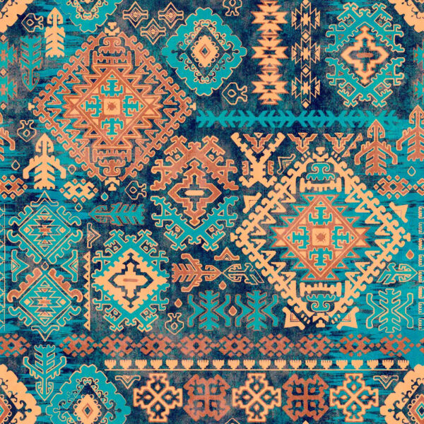 Blau und orange gemusterter Stoff Blau und orange gemusterter Stoff