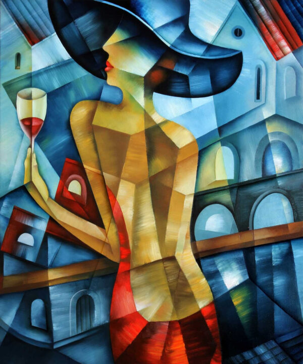 Gemälde einer Frau, die ein Glas Wein hält Gemälde einer Frau, die ein Glas Wein hält
