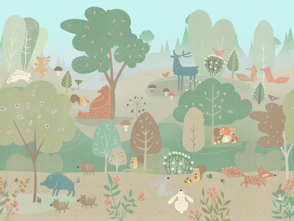 Cartoon von Tieren in einem Wald Cartoon von Tieren in einem Wald