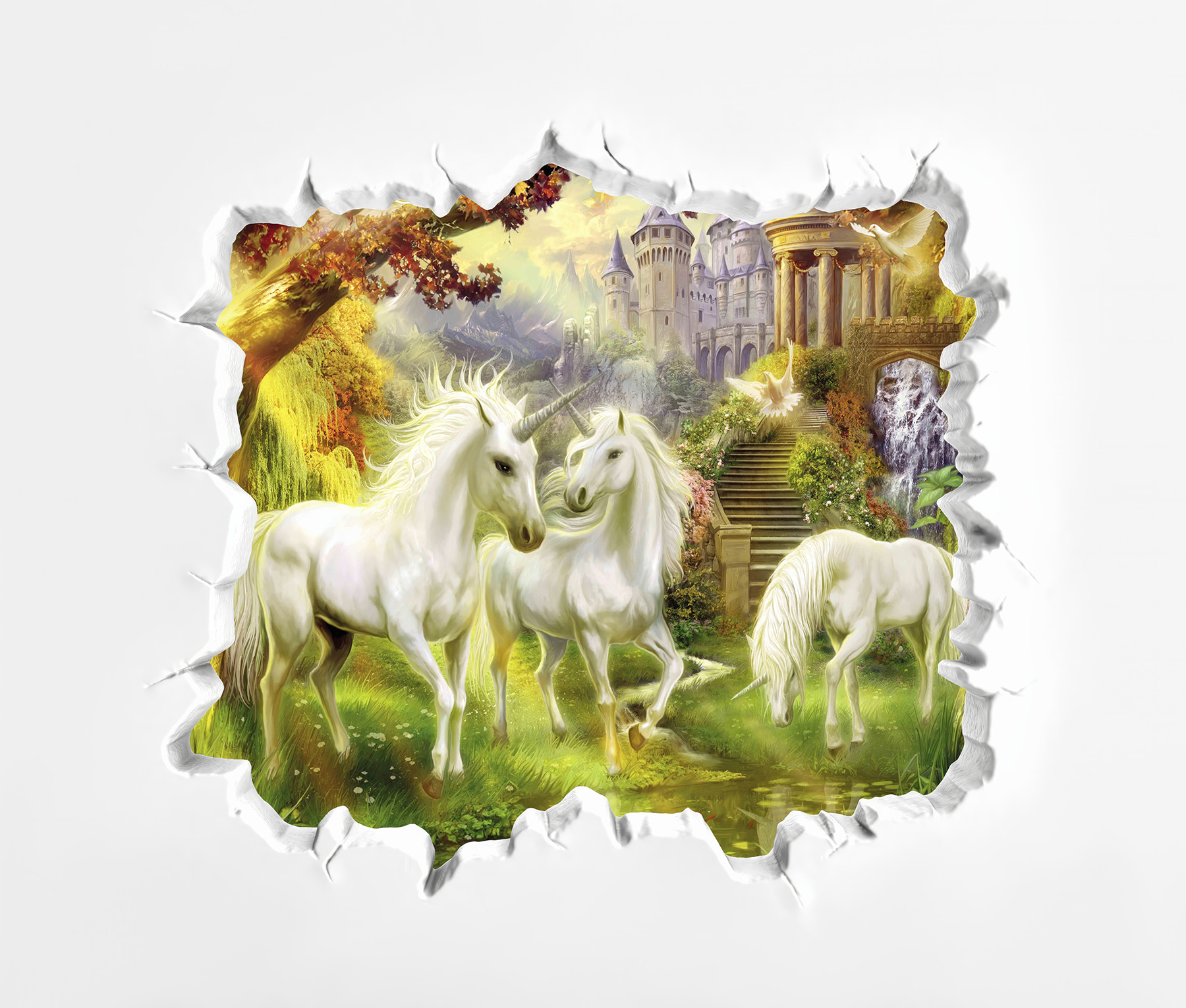 u60025p - Mauer mit einem Schloss und Einhörnern - tegory