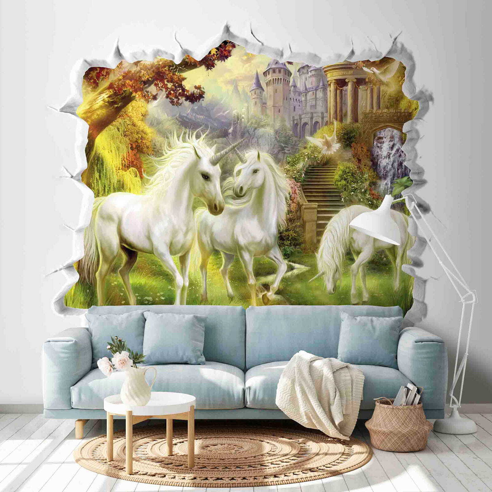 u60025pig1m - Mauer mit einem Schloss und Einhörnern - tegory