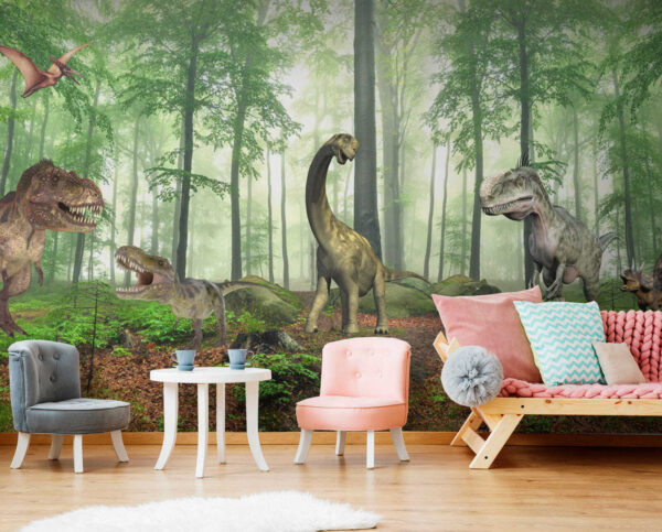 Gruppe von Dinosauriern in einem Wald Gruppe von Dinosauriern in einem Wald