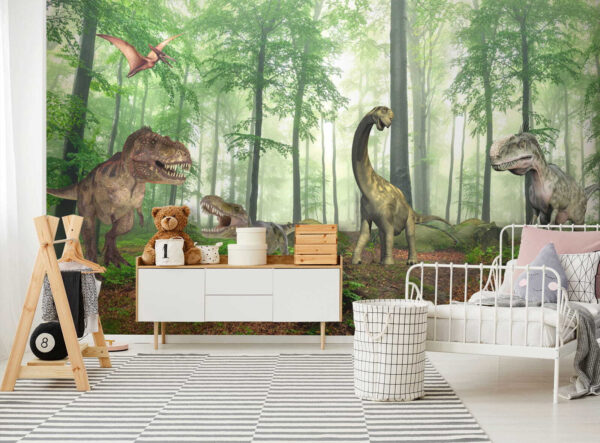 Gruppe von Dinosauriern in einem Wald Gruppe von Dinosauriern in einem Wald