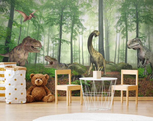 Gruppe von Dinosauriern in einem Wald Gruppe von Dinosauriern in einem Wald