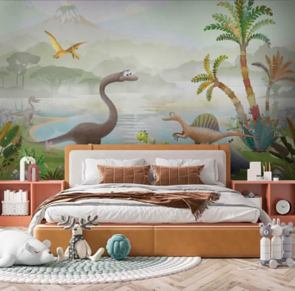 Group of dinosaurs near a lake Group of dinosaurs near a lake