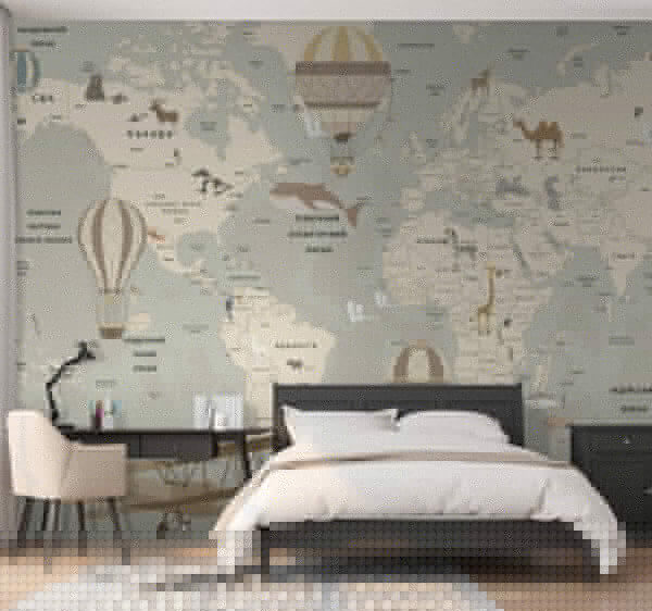 Weltkarte mit Flugzeugen und Tieren Weltkarte mit Flugzeugen und Tieren