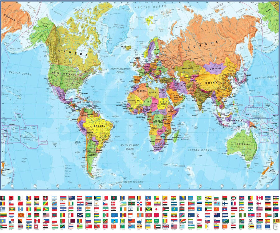 Fototapeten Karte der Welt mit verschiedenen Flaggen – Bild 5