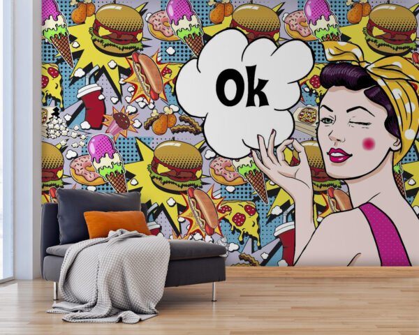 Fototapeten Frau hält eine Blase mit Essen (Artikelnummer: u60254) Fototapeten Fototapeten Frau hält eine Blase mit Essen (Artikelnummer: u60254)