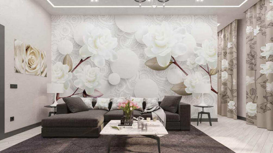 Weiße Blumen und Kreise auf einem weißen Hintergrund Weiße Blumen und Kreise auf einem weißen Hintergrund