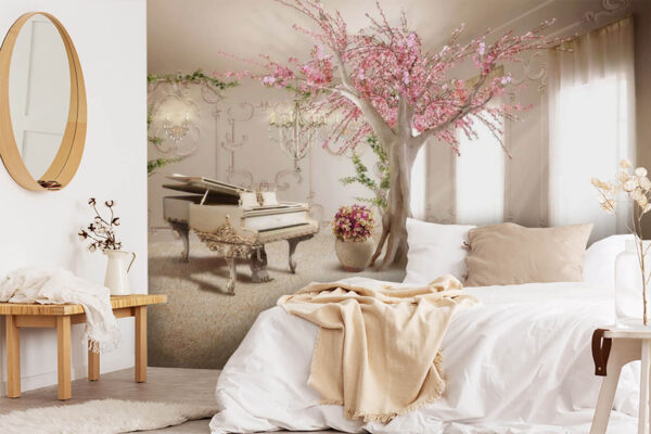 Baum mit rosa Blumen in einem Zimmer Baum mit rosa Blumen in einem Zimmer