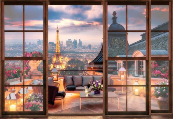 Blick aus einem Fenster auf eine Stadt Blick aus einem Fenster auf eine Stadt