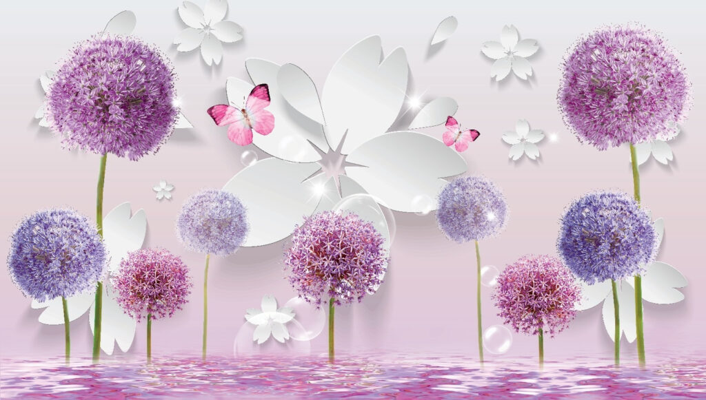 Lila Blumen und Schmetterlinge Lila Blumen und Schmetterlinge