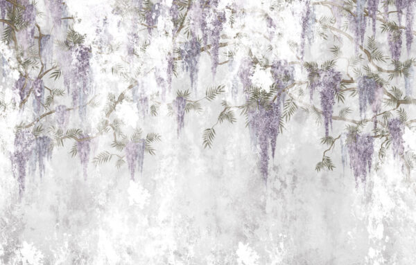 Weiße Wand mit lila Blumen Weiße Wand mit lila Blumen