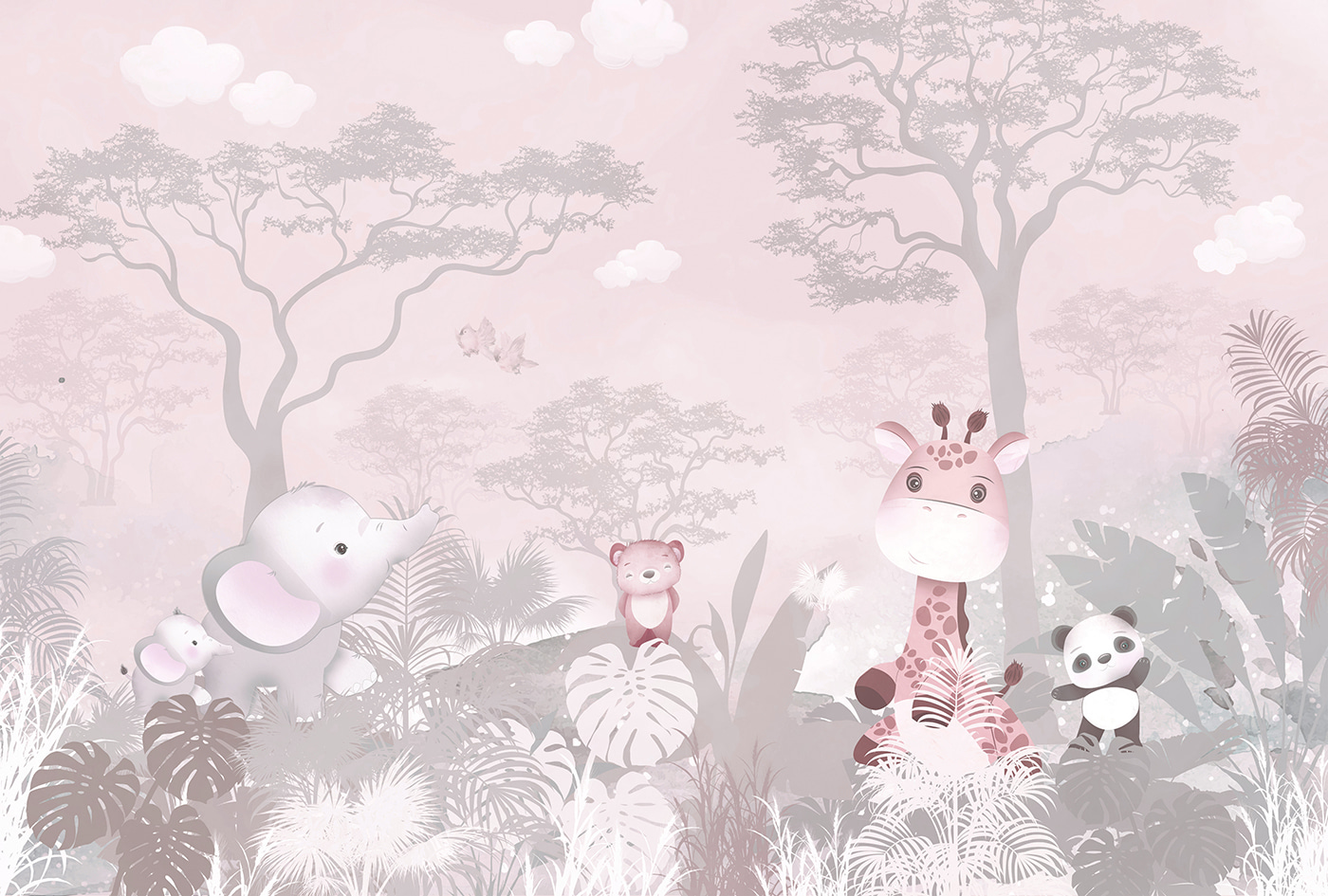 A group of animals in a forest A group of animals in a forest