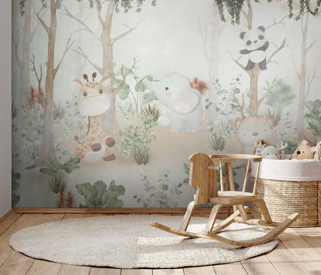 Wallpaper with animals in the forest