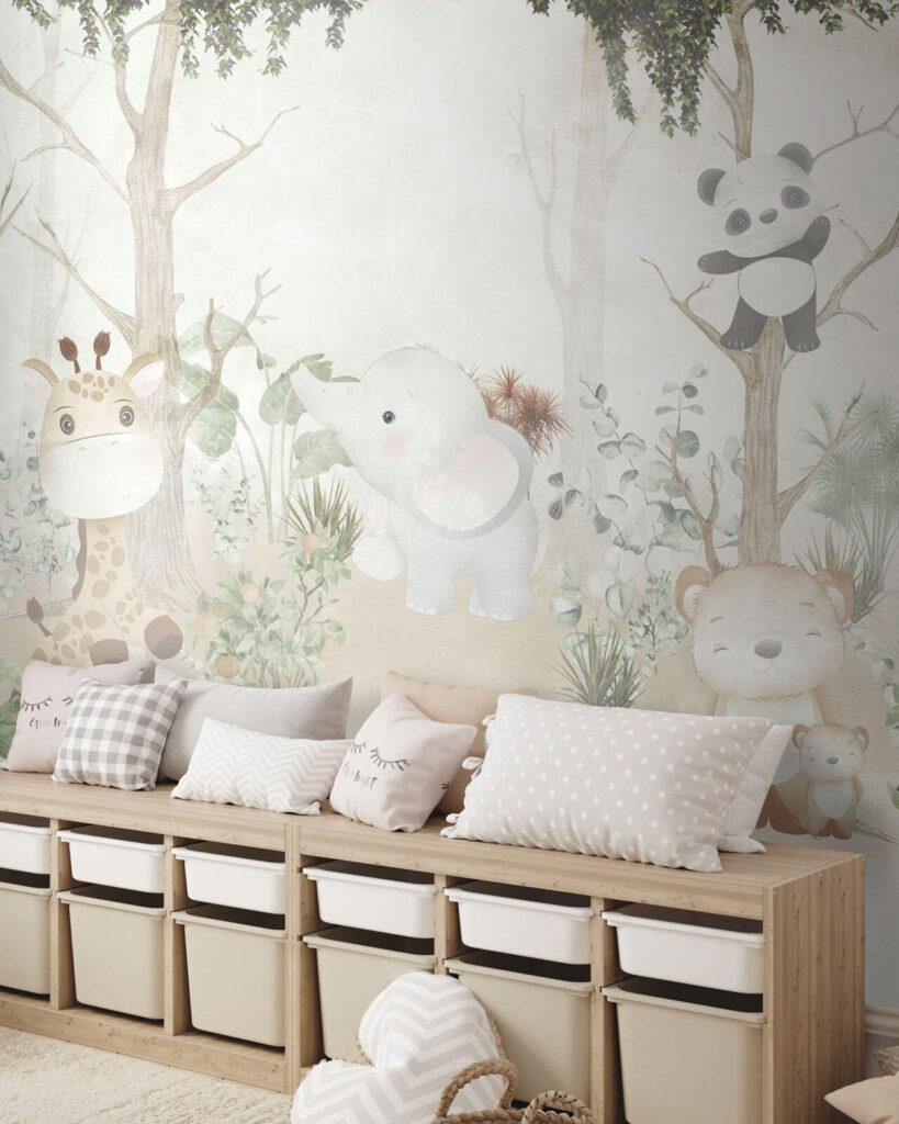 Wallpaper with animals in the forest