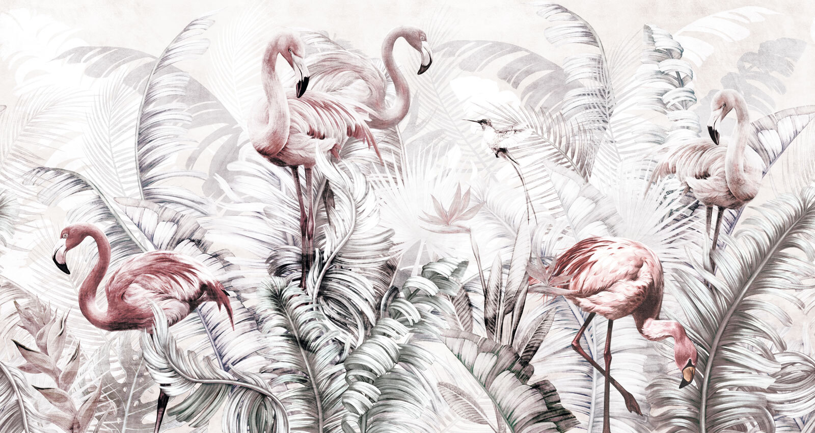 Tapete mit Flamingos und Vögeln u73919p - Tapete mit Flamingos und Vögeln