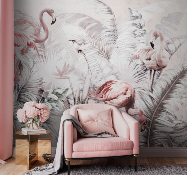 Tapete mit Flamingos und Vögeln u73919pig1 600x560 - Tapete mit Flamingos und Vögeln