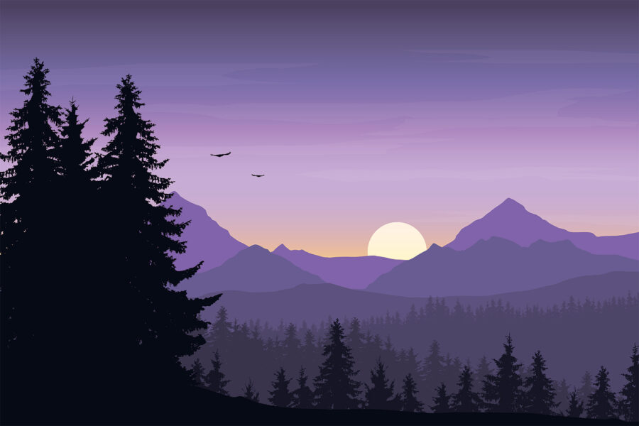 Landschaft mit Bäumen und Bergen