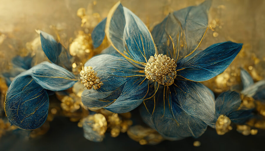 Elegante blaue Blätter und zarte Blüten