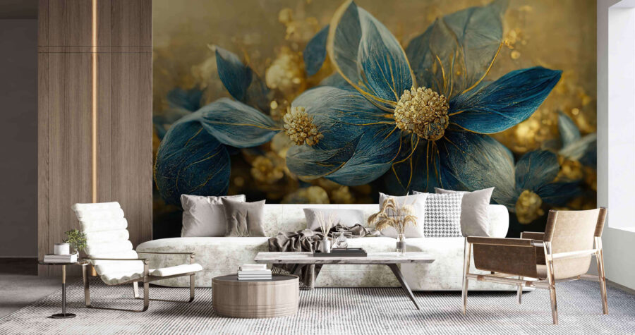Elegante blaue Blätter und zarte Blüten