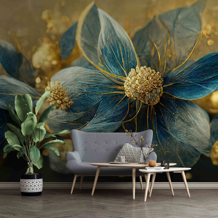Elegante blaue Blätter und zarte Blüten