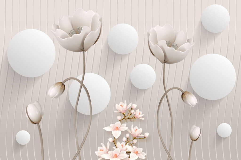 Tapete mit Blumen und Kreisen Tapete mit Blumen und Kreisen