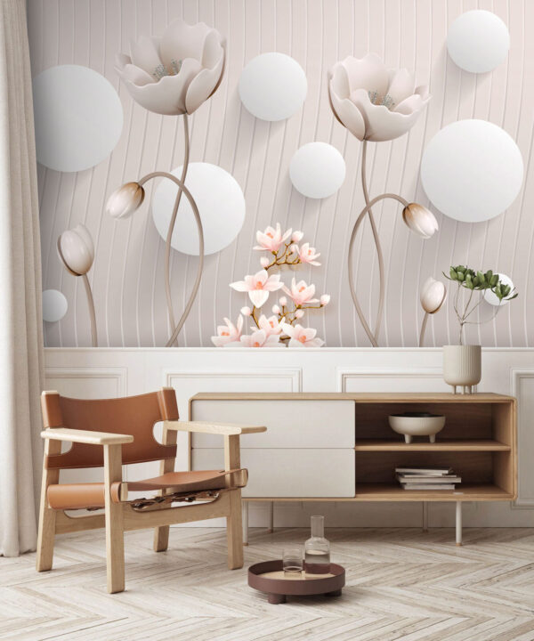 Tapete mit Blumen und Kreisen Tapete mit Blumen und Kreisen