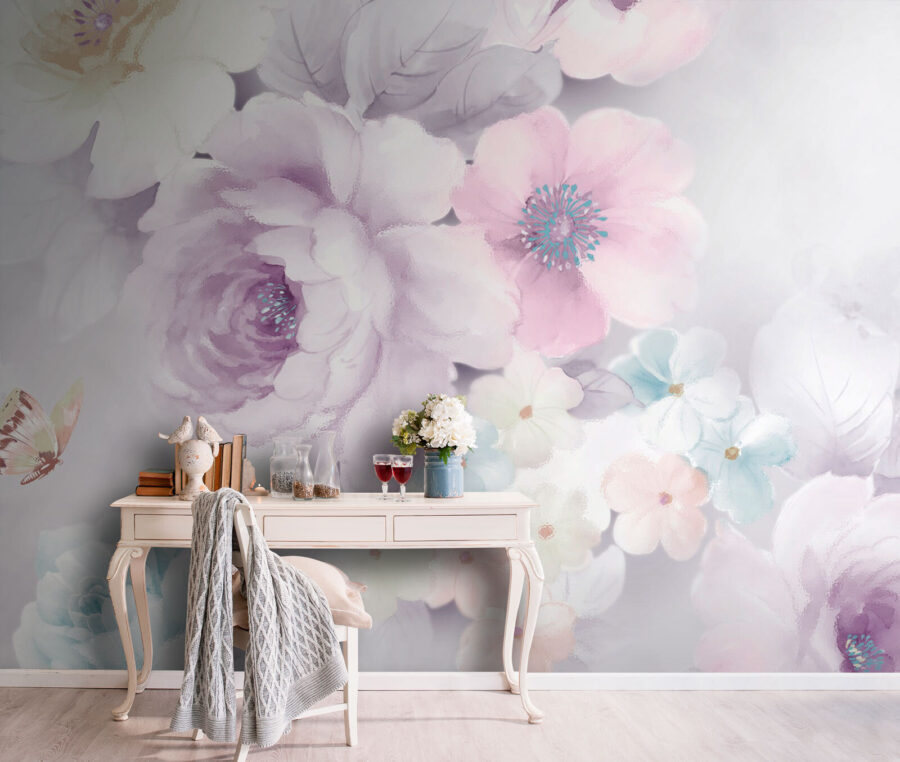 Zarte Blüten in Pastelltönen.