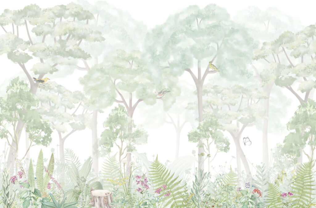 Wallpaper with trees and plants