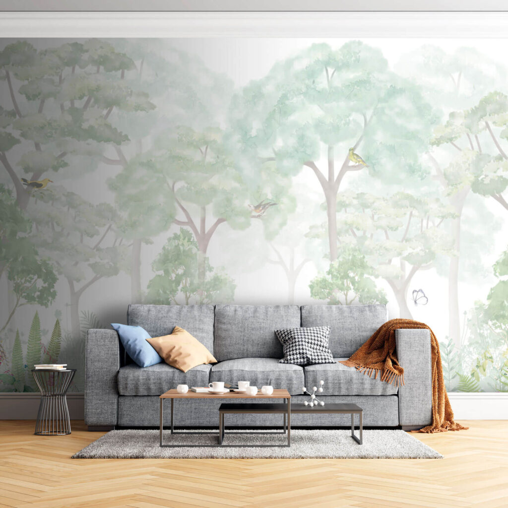 Wallpaper with trees and plants