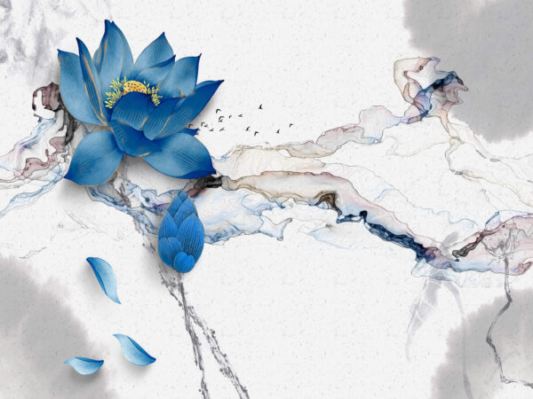 Blaue Blume auf einer Marmorfläche Blaue Blume auf einer Marmorfläche