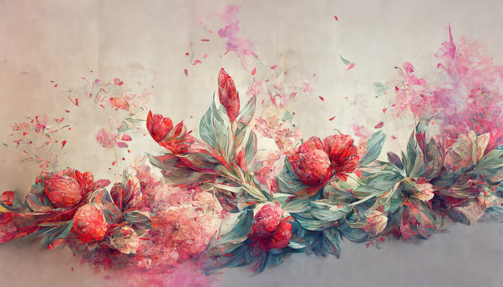 Malerei von Blumen und Blättern Malerei von Blumen und Blättern
