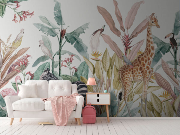 Tapete mit Zebras und Vögeln Tapete mit Zebras und Vögeln