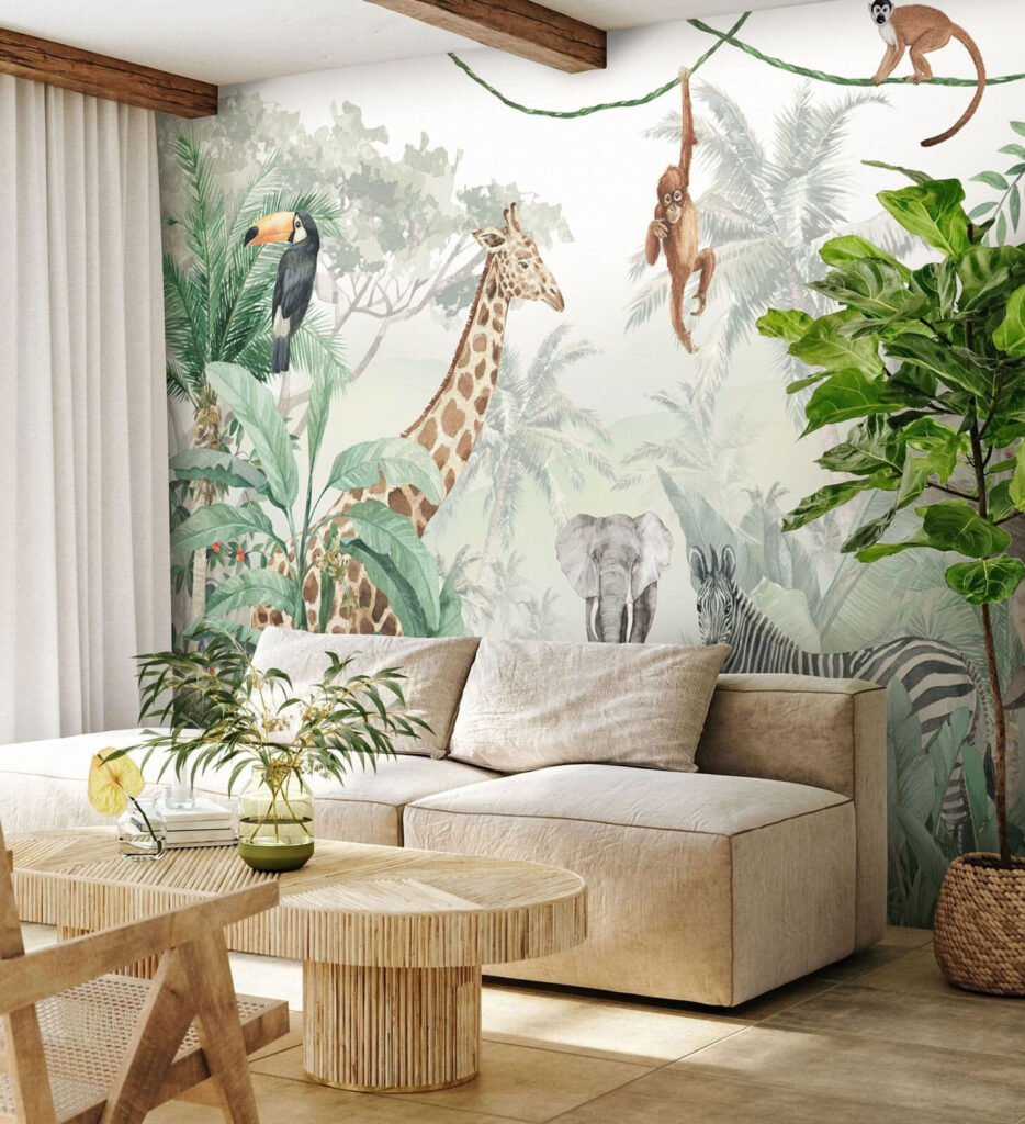 Wall mural of animals in the jungle Wall mural of animals in the jungle