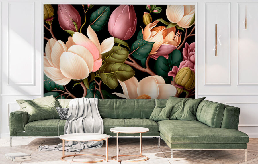 Elegante florale Komposition auf dunklem Hintergrund