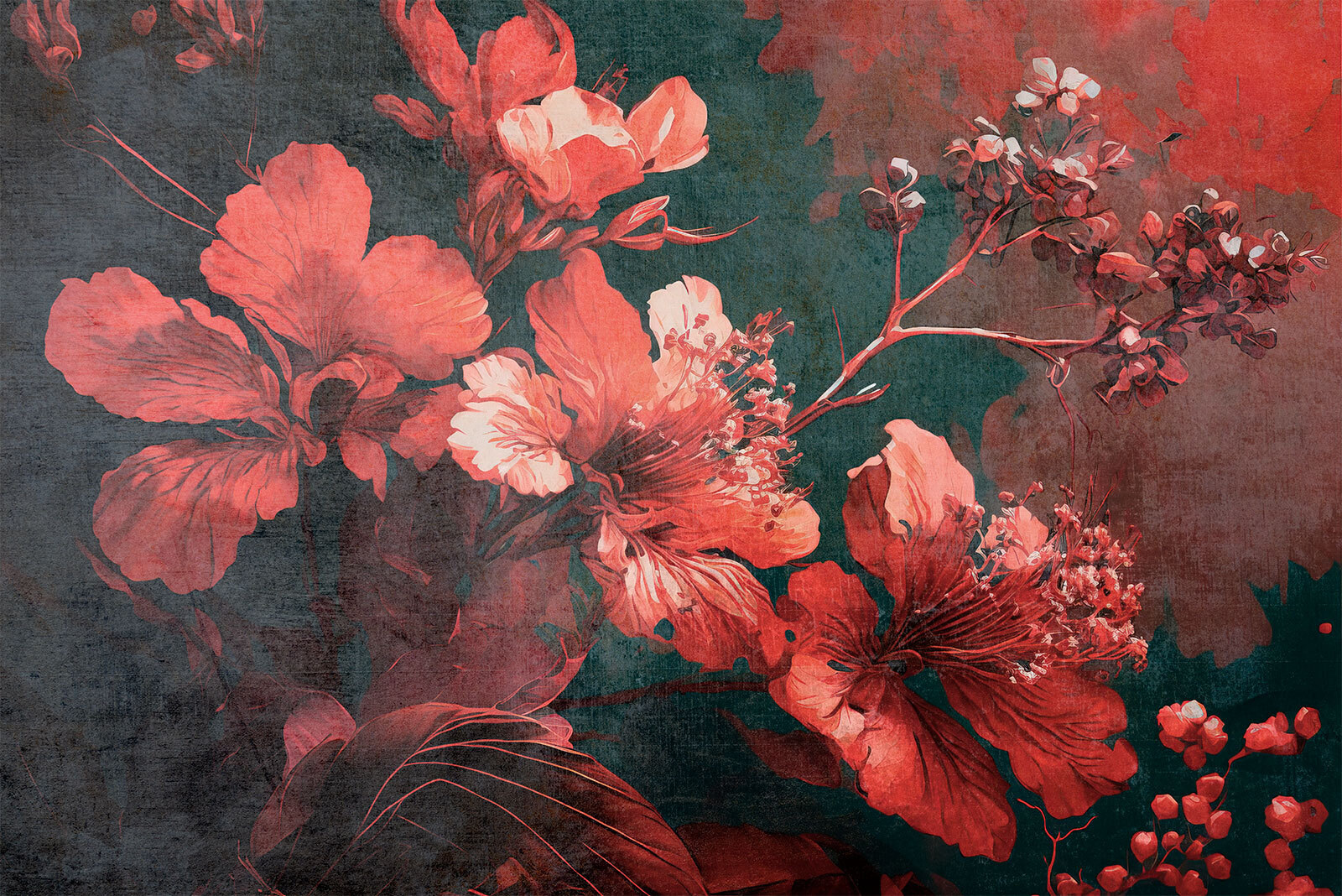 Vibrant blossoms amid dark foliage